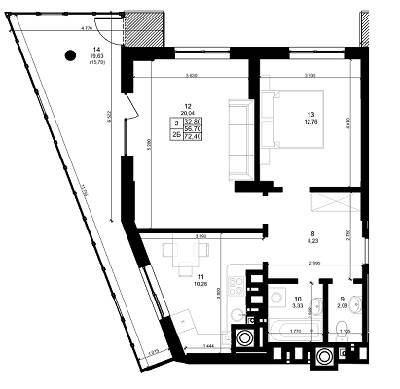 2-комнатная 72.4 м² в ЖК Dolce Vita от застройщика, Львов