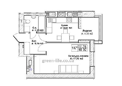 1-комнатная 40.3 м² в ЖК Green Life-3 от 12 500 грн/м², г. Ирпень
