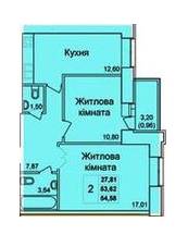 2-комнатная 64.58 м² в ЖК на ул. Башкирцевой, 39 от 12 500 грн/м², Полтава