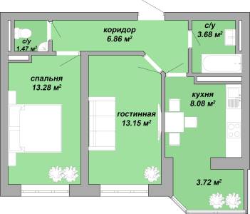 2-кімнатна 52.6 м² в ЖК Акварель від 19 300 грн/м², Одеса