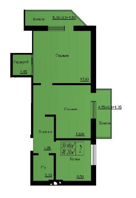 2-комнатная 41.2 м² в ЖК Лондон от застройщика, с. Лиманка