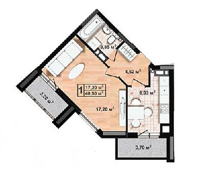1-комнатная 40.5 м² в ЖК Green House от 14 470 грн/м², Чернигов