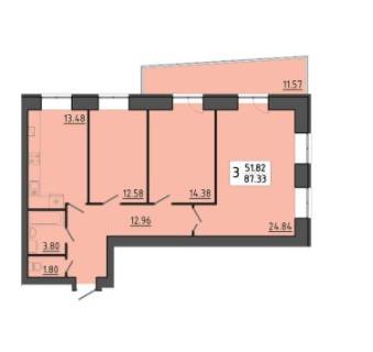 3-кімнатна 87.33 м² в ЖК Квартал Енергія від 15 550 грн/м², Тернопіль