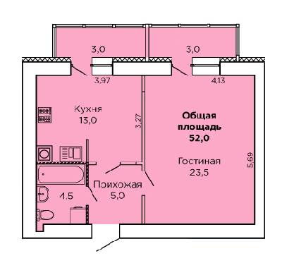 1-комнатная 52 м² в ЖК Levanevsky от 17 900 грн/м², Николаев
