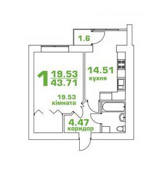 1-кімнатна 43.71 м² в ЖК Living Park "Нова Будова-2" від 12 600 грн/м², с. Мукша Китайгородська