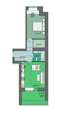 1-комнатная 54.26 м² в ЖК Green's от 14 500 грн/м², Винница