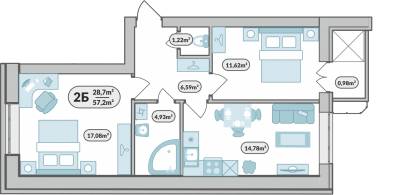 2-комнатная 57.2 м² в ЖК 7'я от 13 900 грн/м², с. Счастливое