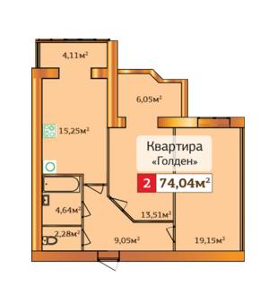 2-комнатная 74.04 м² в ЖК Дорадо от застройщика, Хмельницкий