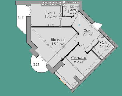 2-комнатная 57.2 м² в ЖК Агора от застройщика, Хмельницкий