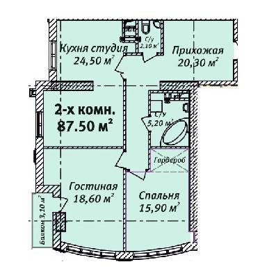 2-кімнатна 87.5 м² в ЖК Бельетаж. Будинок на Бєлінського від забудовника, Одеса