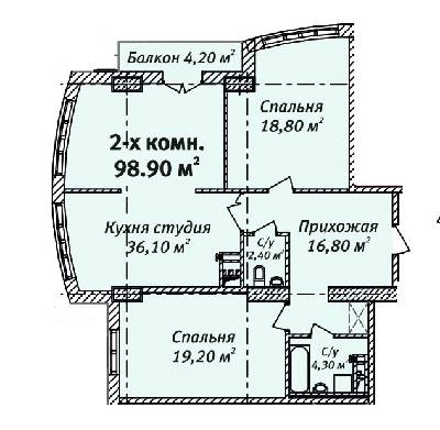 2-комнатная 98.9 м² в ЖК Бельэтаж. Дом на Белинского от застройщика, Одесса
