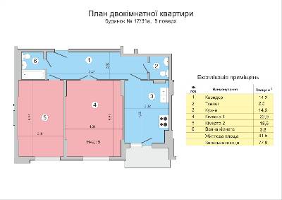 2-комнатная 77.9 м² в ЖК Васильковский от застройщика, Киев