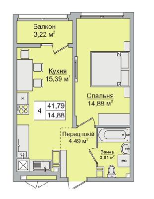1-кімнатна 41.79 м² в ЖК Стожари від 14 000 грн/м², с. Софіївська Борщагівка