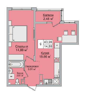 1-комнатная 43.94 м² в ЖК Стожары от 14 000 грн/м², с. Софиевская Борщаговка