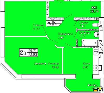 2-комнатная 59.71 м² в ЖК Позитив от 12 000 грн/м², г. Ирпень