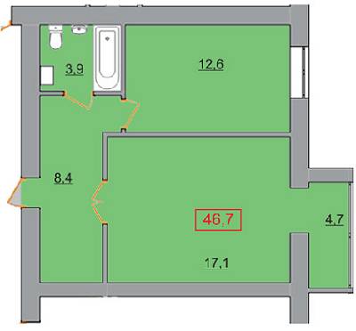 1-комнатная 46.7 м² в ЖК Европейский от застройщика, Ужгород