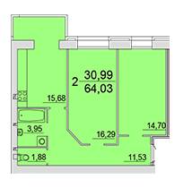 2-комнатная 64.03 м² в ЖК Европейский квартал от 10 200 грн/м², Винница