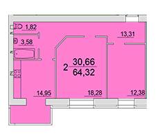 2-комнатная 64.32 м² в ЖК Европейский квартал от 10 200 грн/м², Винница
