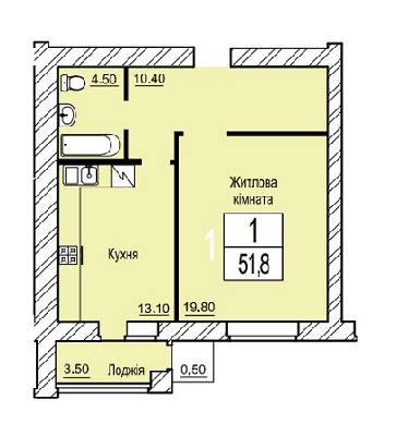 1-кімнатна 51.8 м² в ЖК Зелений від 13 000 грн/м², м. Біла Церква