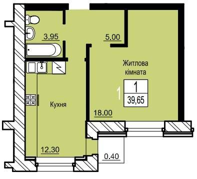 1-комнатная 39.65 м² в ЖК Зеленый от 17 500 грн/м², г. Белая Церковь