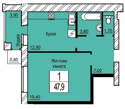 1-комнатная 47.9 м² в ЖК Зеленый от 13 000 грн/м², г. Белая Церковь