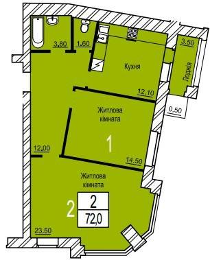 2-кімнатна 72 м² в ЖК Зелений від 13 000 грн/м², м. Біла Церква
