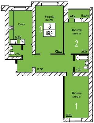 3-комнатная 89.9 м² в ЖК Зеленый от 13 000 грн/м², г. Белая Церковь