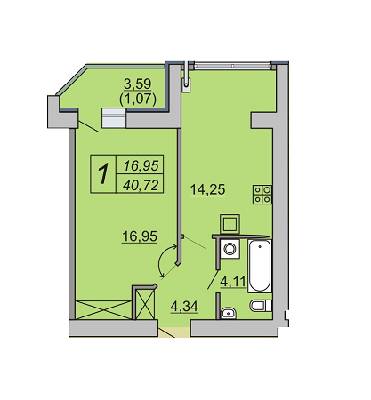 1-кімнатна 40.72 м² в ЖК Зелений масив від 14 000 грн/м², Луцьк