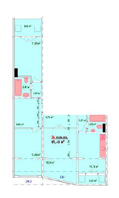 3-комнатная 81.7 м² в ЖК Казак Сити от застройщика, Запорожье