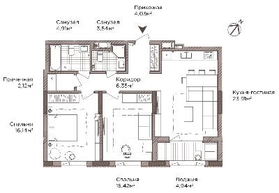 2-комнатная 81.36 м² в ЖК Камертон от 66 850 грн/м², Киев