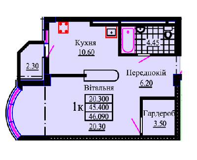 1-комнатная 46.09 м² в ЖК Львовский дворик от застройщика, Львов