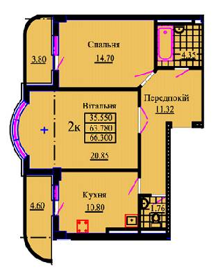 2-комнатная 66.3 м² в ЖК Львовский дворик от застройщика, Львов