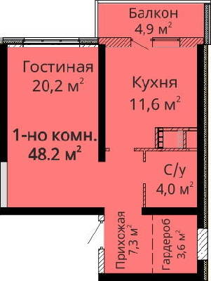 1-комнатная 48.2 м² в ЖК Мандарин от застройщика, Одесса