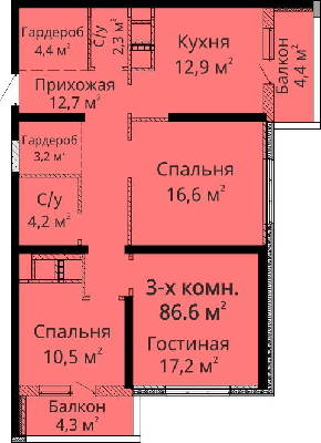 3-комнатная 86.6 м² в ЖК Мандарин от застройщика, Одесса