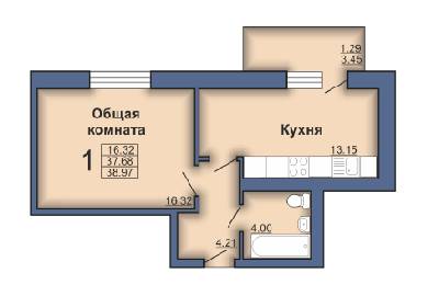 1-комнатная 38.97 м² в ЖК по бул. Маршала Конєва, 1б от застройщика, Полтава