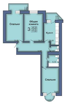3-комнатная 77.29 м² в ЖК по бул. Маршала Конєва, 1б от застройщика, Полтава