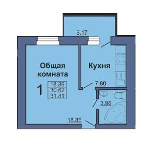 1-комнатная 31.81 м² в ЖК на ул. Красина, 65А от застройщика, Полтава