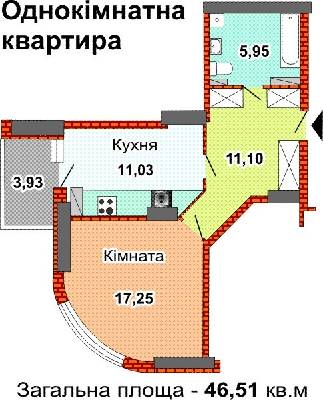 1-комнатная 46.51 м² в ЖК на ул. Ревуцкого, 7В от застройщика, Киев