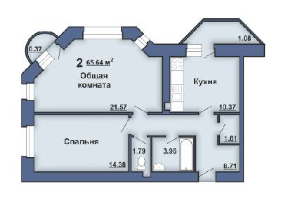2-комнатная 65.64 м² в ЖК на ул. Узкая, 7А от застройщика, Полтава