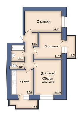 3-комнатная 71.64 м² в ЖК на ул. Узкая, 7А от застройщика, Полтава