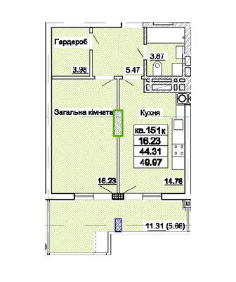 1-комнатная 49.97 м² в ЖК Парк Авеню от 25 200 грн/м², Львов