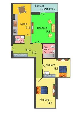 3-комнатная 79.5 м² в ЖК Парковый Бульвар от 11 000 грн/м², Хмельницкий