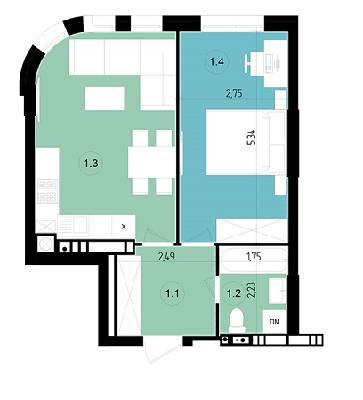 1-комнатная 41.6 м² в ЖК Парус Riverside от 19 700 грн/м², Ужгород