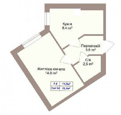 1-комнатная 28.8 м² в ЖК Пражский квартал 2 от 13 000 грн/м², с. Петропавловская Борщаговка