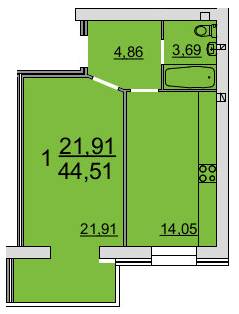 1-комнатная 44.51 м² в ЖК Резиденция от 14 700 грн/м², Винница