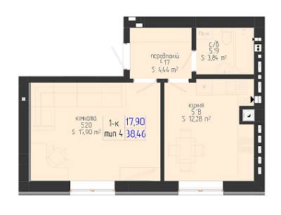 1-комнатная 38.46 м² в ЖК Сакура от 14 900 грн/м², с. Крюковщина