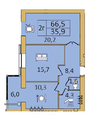 2-комнатная 66.5 м² в ЖК Семейный от застройщика, Днепр