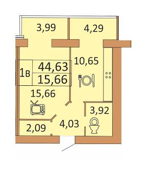 1-комнатная 44.63 м² в ЖК Андорра от 12 000 грн/м², Винница