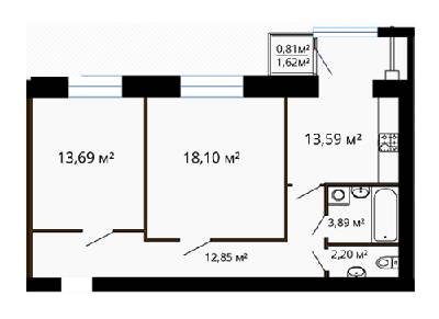 2-кімнатна 65.13 м² в ЖК Сімейний комфорт від 8 790 грн/м², Вінниця
