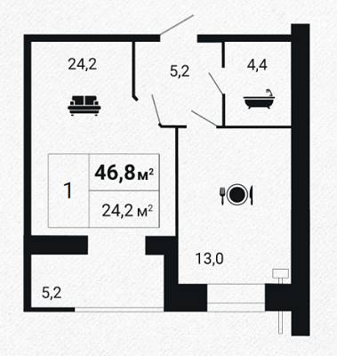 1-кімнатна 46.8 м² в ЖК Сімейний Lux від 16 000 грн/м², Черкаси